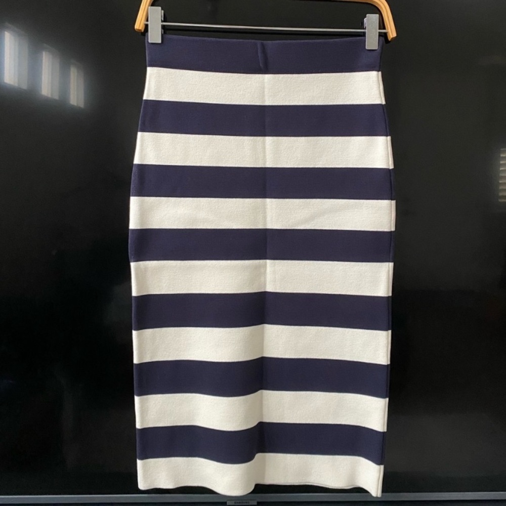 Ann Taylor Navy Blue Cream Stripe Pencil Skirt